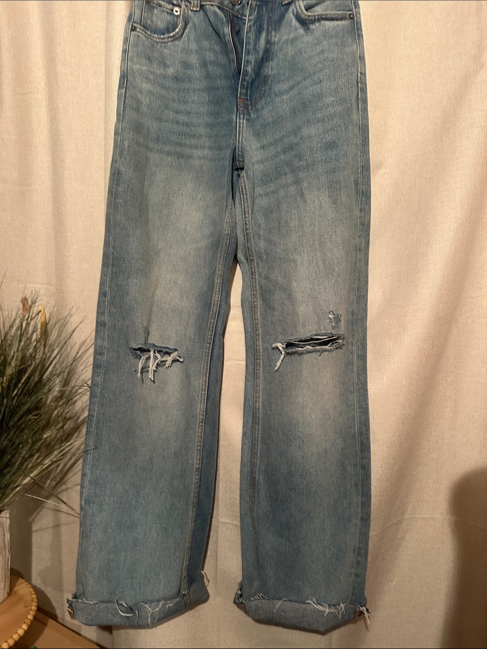 Zara Light Blue Ripped Boyfriend Jeans